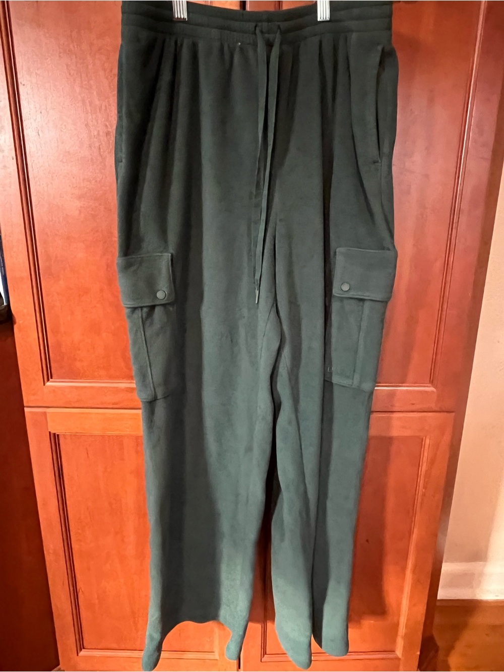 PINK Victoria’s Secret Womens L Green Cargo Sweatpants Drawstring Wide Leg